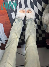 Lunivop Women Harajuku Fashion Straight Leg Denim Pants Long Trousers Skinny Jeans Korean Y2K
